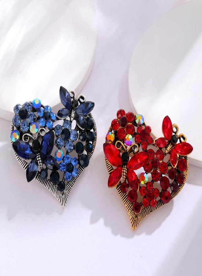 MarveBard Rhinestone Heart Brooch Sparkling Crystal Flower Brooch Pin Vintage Crystal Butterfly Pin Elegant Heart Insect Clothing Bags Hats Accessories Wedding Birthday Party Christmas Jewelry for Women(Blue) - Image 5